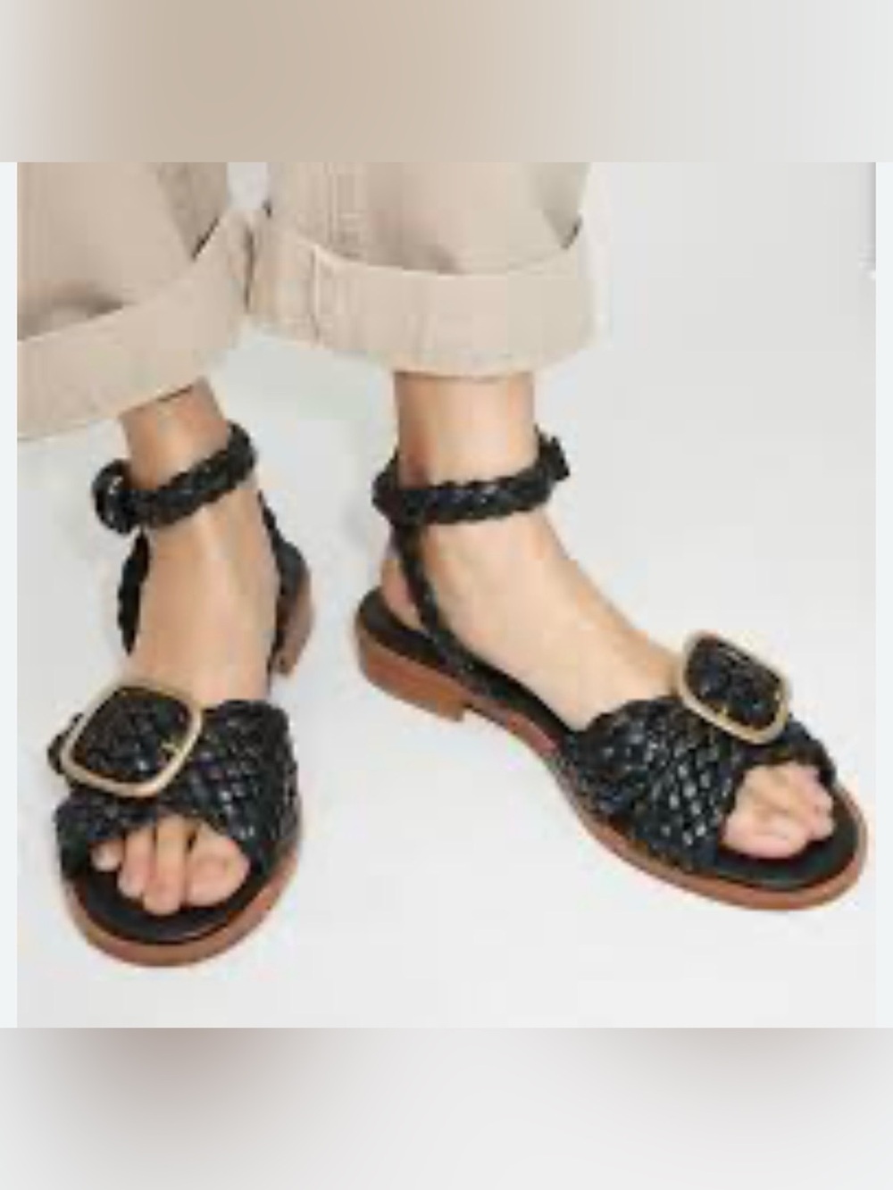 ME+EM Black Braided Ankle-Strap Sandals with Buckle